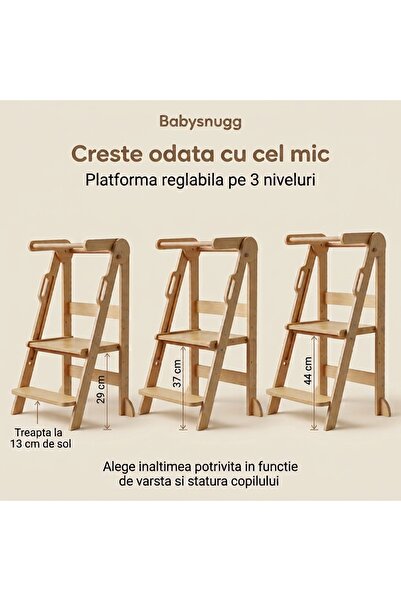 BabySnugg Turn de invatare pliabil pentru copii Babysnugg, reglabila pe 3 niveluri, 3 benzi antialunecare