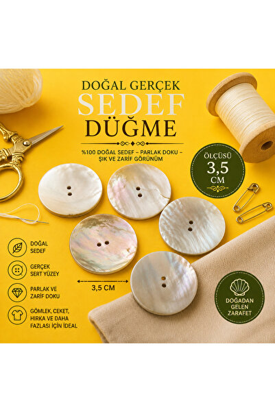 İMREN AKSESUAR Düğme Sedef Düğme 3,5 Cm( 54 Boy) 8 Adet