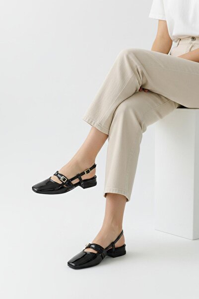 ISPARTALILAR 8112 Women's Heeled Ballerina Shoes 2 cm Thick Heeled Open Back ...