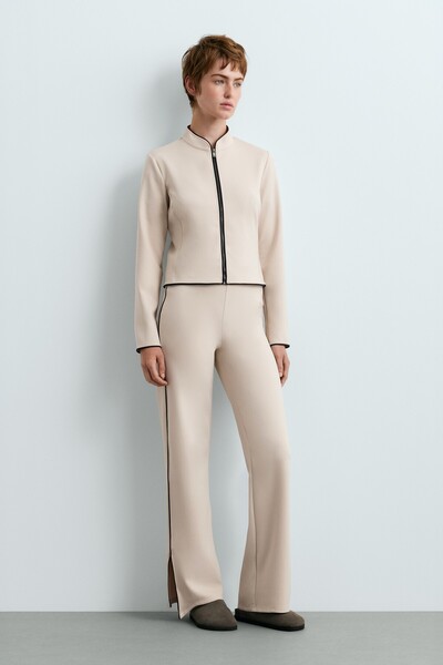 Oysho Neoprene-effect jacket with mandarin collar and piping