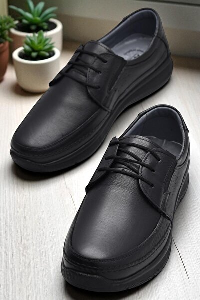 ISPARTALILAR 5884 Orthopedic Sole Black Genuine Leather Men's Shoes Seasonal