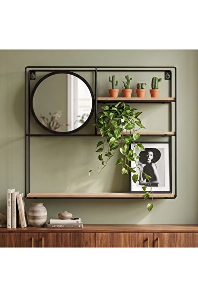 H&S collection Raft de perete cu oglindă 40x40x10 cm