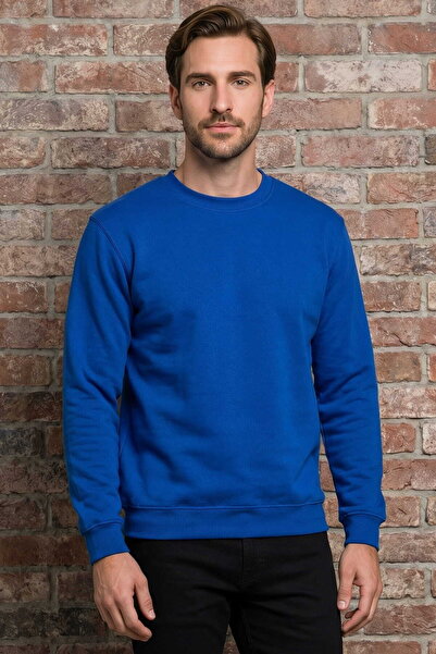 RELAXIA Men's Cobalt Crew Neck Basic Sweatshirt Long Sleeve Ribbed Regular Fi...