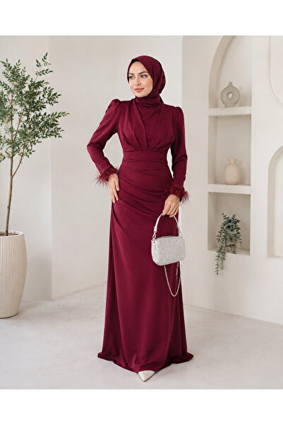 BestShopping Kolu Tüylü Tesettür Elbise