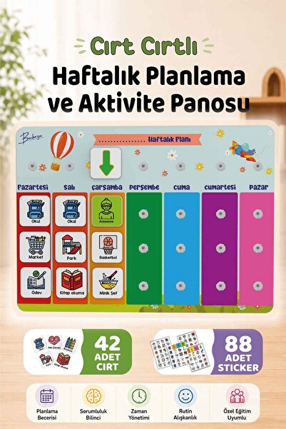 Bunbaza Cırtlı Haftalık Planlama ve Aktivite Panosu, 80 Parça, Çocuk Günlük R...