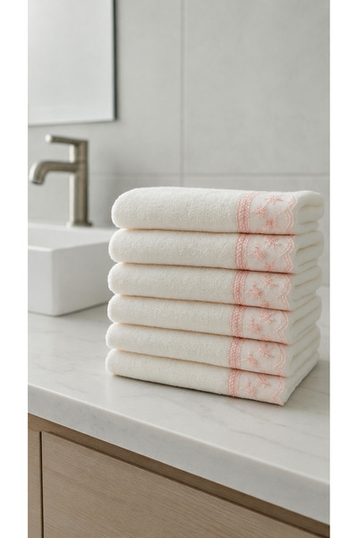 Güvenal Carla Velvet Guipure Towel 30*50 6 Pieces Towels |   Dowry Towel |   ...