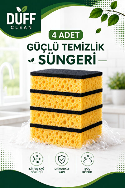 DUFF CLEAN 4 Pieces Fiber Flat Dish Sponge Durable Wide-Pore Kitchen Sponge