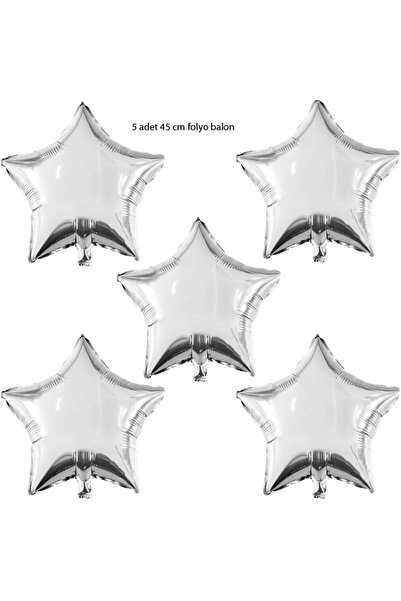 partidolu Yıldız Şeklinde Gümüş Renk 45 Cm Folyo Balon 5 Adet retro halloween...