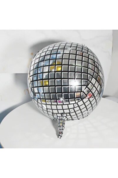 partidolu 50x50 cm 4D Hologram Baskı Gümüş Renk Disko Topu Balon 1 Adet Yılba...