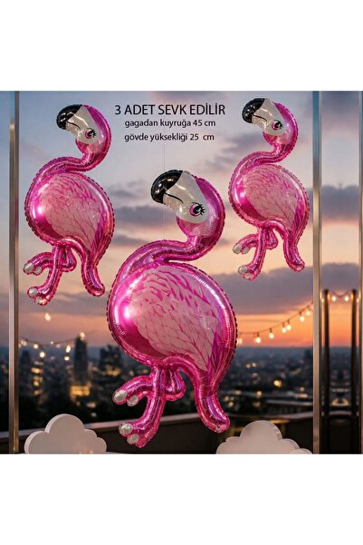 partidolu 3 Adet Hawaiian Supershape Flamingo Folyo Balon 45 cm Pembe Renk
