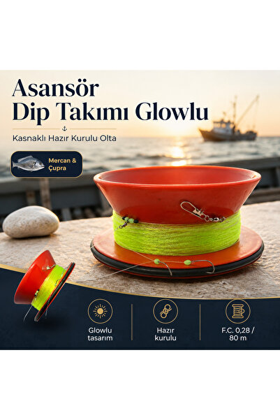 SAY Balıkçılık Asansör Dip Takımı Glowlu – Kasnaklı Hazır Kurulu Olta (Mercan...