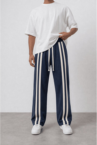 Respire Men's Baggy Sweatpants with Front Stripe Detail, Navy Blue