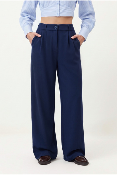 Ritnice Lycra Series Flexible Navy Blue Palazzo Trousers with Elastic Waist