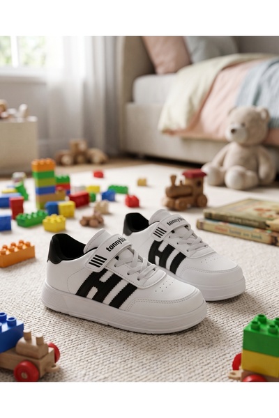Tonny Black Children's Unisex White Black Comfortable Fit Flat Light Sole Sne...