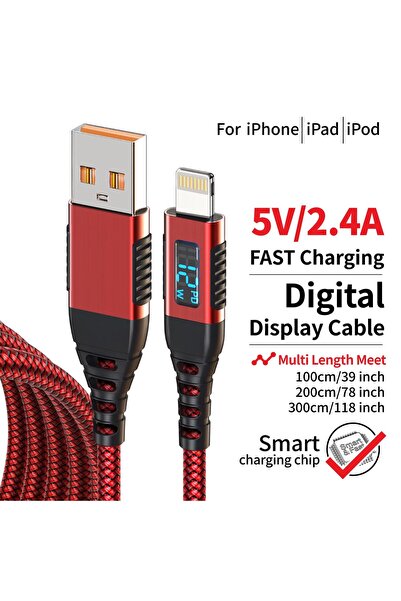 choice2 1m Red MFi-Certified USB-A to Lightning Fast Charging Cable with LED ...