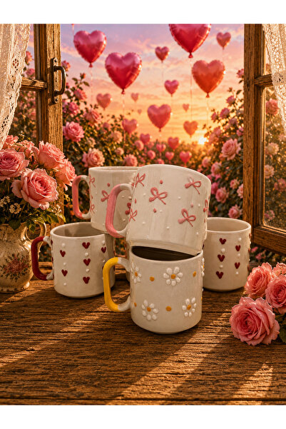arsimhome 6 Special Handmade Embossed Mugs with Mixed Patterns