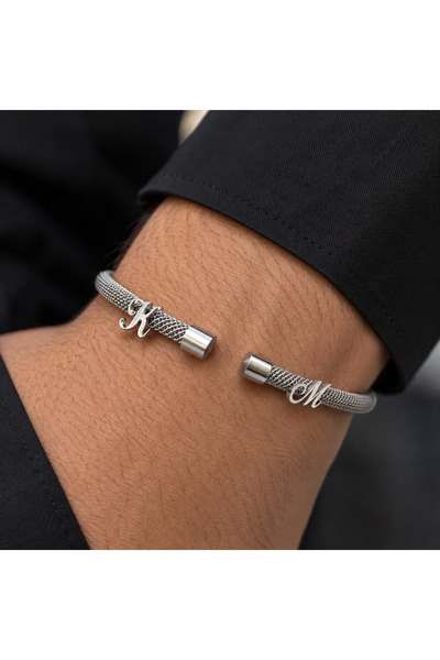 simurg jewellery Gümüş Elyazısı Harfli Beyaz Çelik Bileklik