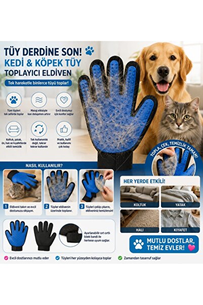 ARSPOLO KEDİ TÜY TOPLAMA ELDİVENİ MAVİ LASTİKLİ