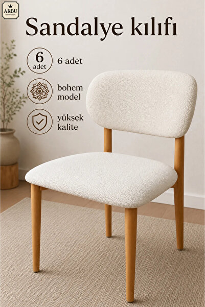 AKBU Sandalye Kılıfı , 6lı paket , Yüksek Kalite Bohem model , Lastikli , Mut...