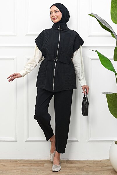 İmajButik Black Zippered Vest and Pants Set