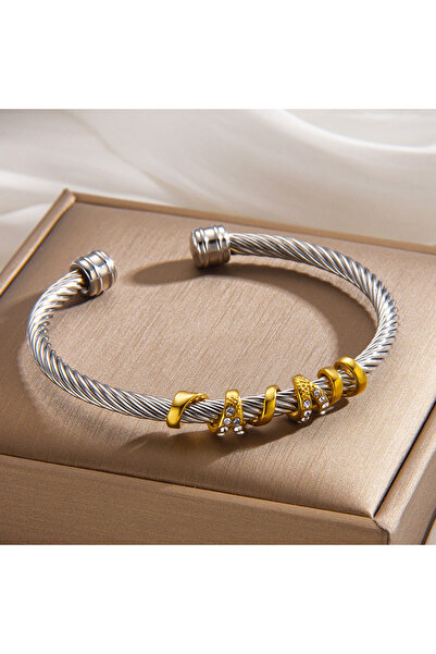 Choice4 18 1pcs Stainless Steel Gold-plated Bangle Trendy Retro Hip-hop Style...