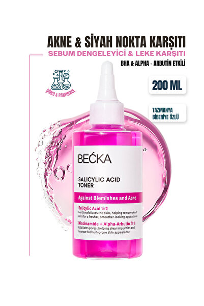 BECKA Salisilik Asit Tonik - Akne ve Siyah Nokta Karşıtı AHA-BHA Yağlı ve Kar...