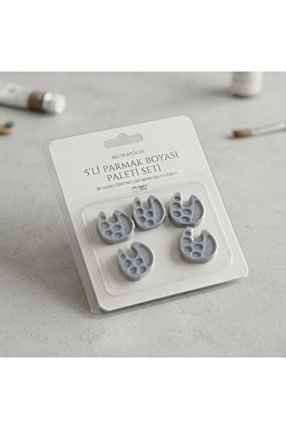 No19 Atölye Mini Boya Paleti, Gri 5'li Set – Nail Art, Taş Boyama, Minyatür, Hobi ve Çocuk Boyama Etkinlikleri İçin 6 Bölmeli Mini Palet (3 x 3,5 cm)
