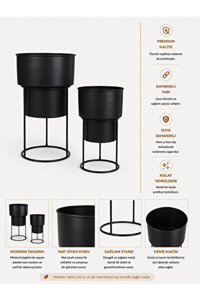 CoolConceptFlower Akasya Siyah Ayaklı Metal Saksı
