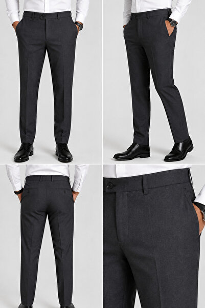 bilqasmi Men's Classic Cut Fabric Trousers Straight Leg Office and Casual