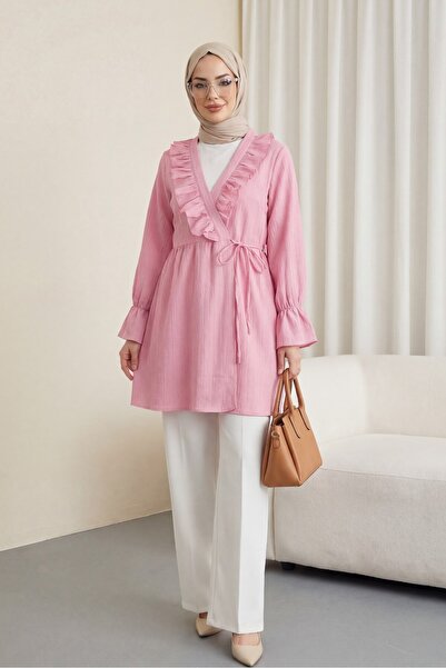 Modamorfo Kimono sa naboranim prednjim vezanjem - roze