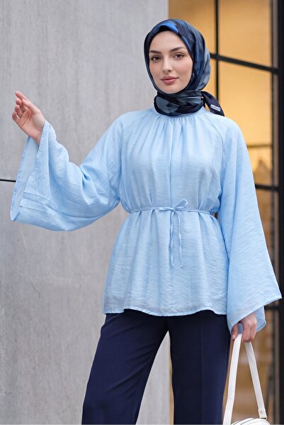 Modamorfo Hakim Collar Belted Lined Spanish Sleeve Oversize Lyocell Tunic - B...