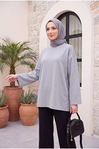 Modamorfo Round Neck Casual Combed Cotton Tunic -Grey