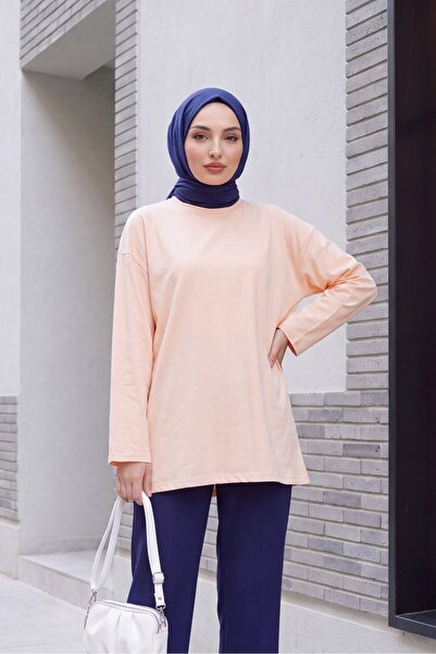 Modamorfo Round Neck Casual Combed Cotton Tunic - Salmon