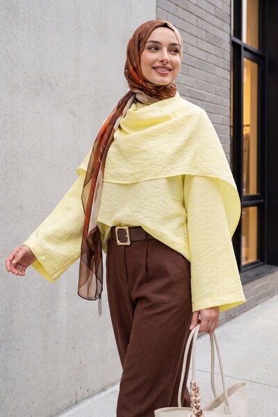 Modamorfo Oversize Modal Tunic with Detachable Cape - Yellow