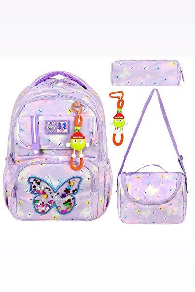 Bodmar Çanta Since 2023 Butterfly Patterned Triple Girls' Primary School Scho...