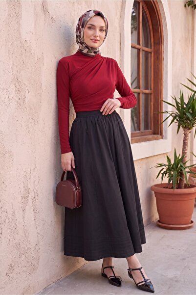 Modamorfo Half Thigh Gathered Sandy Blouse - Burgundy