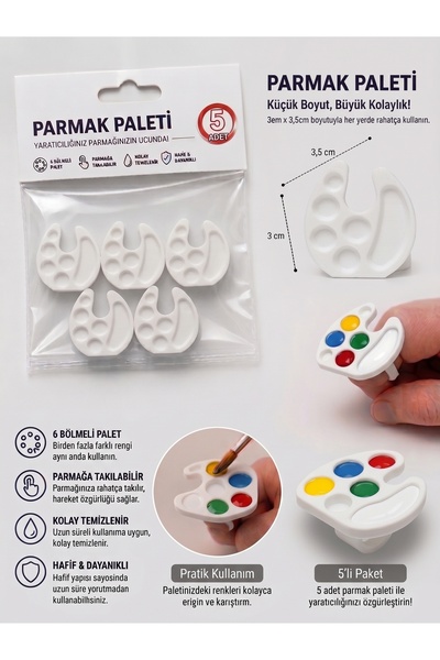 No19 Atölye Mini Boya Paleti, Beyaz 5'li Set – Nail Art, Taş Boyama, Minyatür...