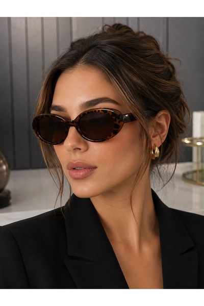 Mise Aksesuar Leopard Coffee Cat Oval Unisex Sunglasses Uv-400