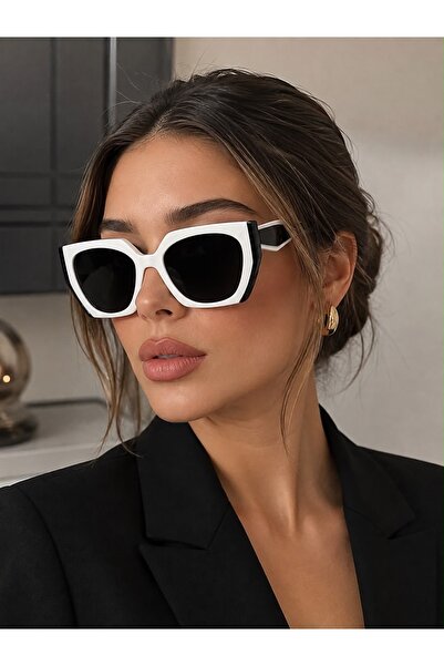 Mise Aksesuar Pr White Black Line Wide Frame Sunglasses Uv-400