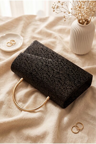 Modamorfo Metal handle chain clasp envelope flap patterned glitter evening ba...