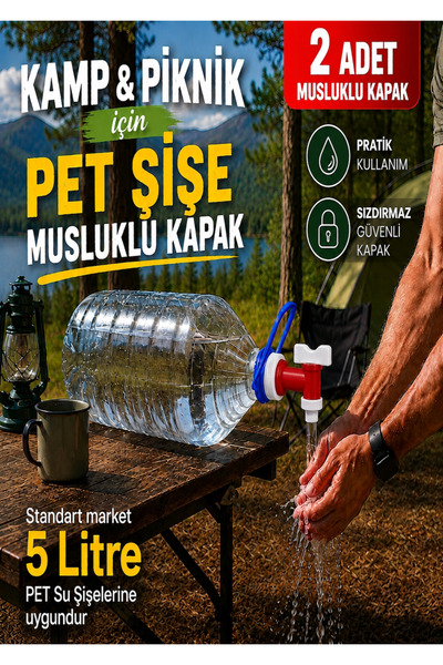 mirasell 5 Litre Pet Şişe katlanır MUSLUKLU SU BİDONU KAPAĞI (2 ADET) , Kampt...