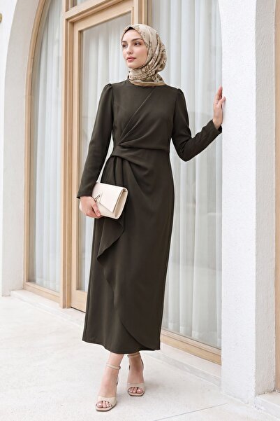Modamorfo Asymmetrical Crepe Dress with Allerli Skirt - Dark Brown