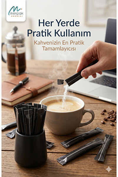 Merpak Ambalaj Stick Şeker 3 Gr X 100'lü (Net 300 gr) Siyah Baskılı Stick Toz...
