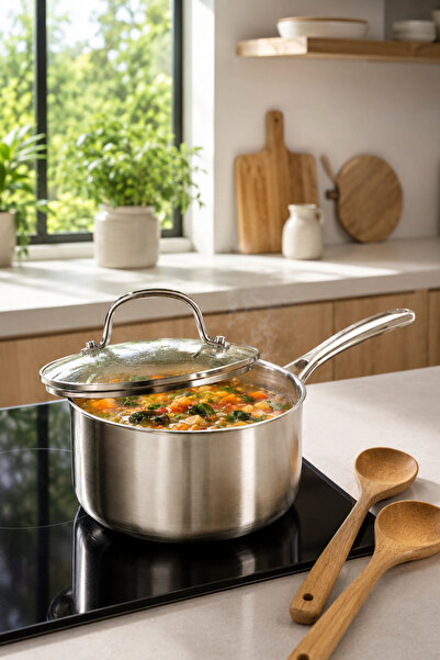 MISTERCOOK قدر طهي تيتان ثلاثي الطبقات من ميستر كوك مع غطاء، 1138/20C، 20 سم، متين، من الفولاذ المقاوم للصدأ