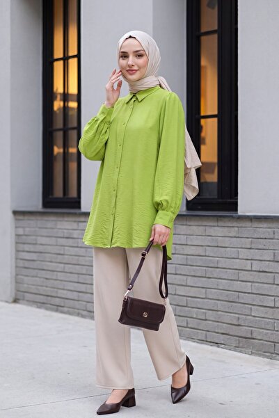 Modamorfo Balloon Sleeve Straight Tunic - Pistachio Green