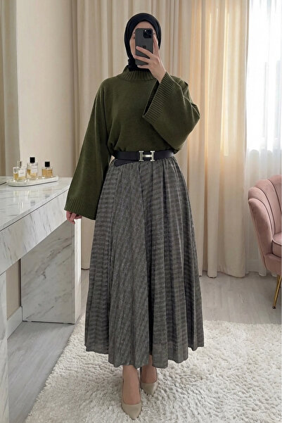 Modamorfo Half-Throat Crop Knit Sweater - Khaki