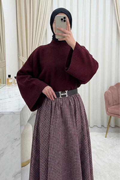 Modamorfo Half-Throat Crop Knit Sweater - Burgundy