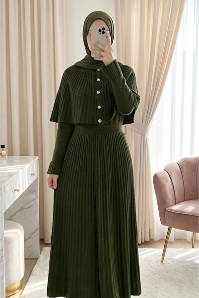 Modamorfo Skirt Corded Fabric Long Knitwear Dress with Elastic Waist and Cape...