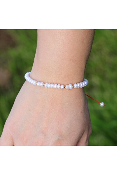 Taş Sandığı Real Pearl Bracelet - 4X5 mm Rondel Cut, Adjustable Model