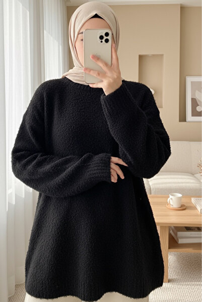 Modamorfo Round Neck Casual Soft Knit Sweater -Black